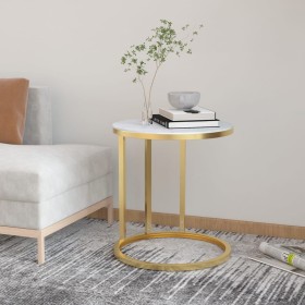 Gold tempered glass and white marble side table 45 cm by , Side tables - Ref: Foro24-331664, Price: 49,40 €, Discount: %