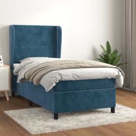 Box spring bed with dark blue velvet mattress 90x190 cm by , Beds and slatted bases - Ref: Foro24-3129127, Price: 387,01 €, D...