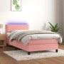 Box spring bed with mattress and LED pink velvet 90x190 cm by , Beds and slatted bases - Ref: Foro24-3134320, Price: 328,44 €...