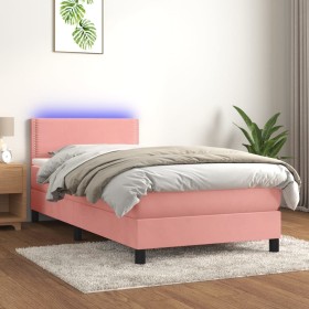 Box spring bed with mattress and LED pink velvet 90x190 cm by , Beds and slatted bases - Ref: Foro24-3134320, Price: 314,38 €...