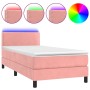 Box spring bed with mattress and LED pink velvet 90x190 cm by , Beds and slatted bases - Ref: Foro24-3134320, Price: 328,44 €...