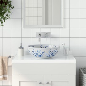 Round white and blue ceramic countertop sink Φ41x14 cm by , Sinks - Ref: Foro24-155049, Price: 112,99 €, Discount: %