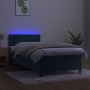 Box spring bed with mattress and LED dark blue velvet 90x190 cm by , Beds and slatted bases - Ref: Foro24-3134379, Price: 319...