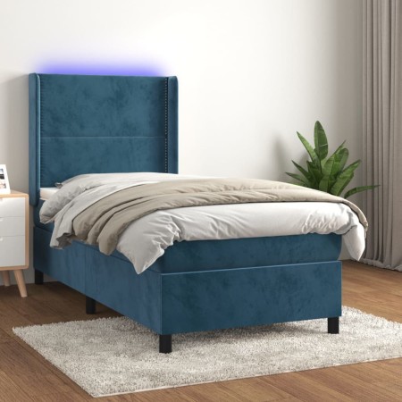 Cama box spring colchón y LED terciopelo azul oscuro 90x190 cm de , Camas y somieres - Ref: Foro24-3139479, Precio: 383,24 €,...