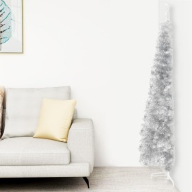 Medio árbol de Navidad artificial con soporte plateado 180 cm
