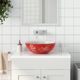 White and red ceramic round countertop washbasin Φ41x14 cm by , Sinks - Ref: Foro24-155052, Price: 112,95 €, Discount: %