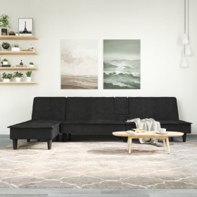 L-förmiges Schlafsofa aus schwarzem Samt, 255 x 140 x 70 cm von , Sofas - Ref: Foro24-3157263, Preis: 387,99 €, Rabatt: %