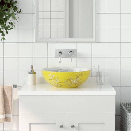 White yellow ceramic round countertop washbasin Φ41x14cm by , Sinks - Ref: Foro24-155053, Price: 112,95 €, Discount: %