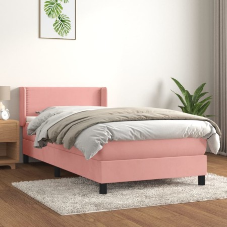 Box spring bed with pink velvet mattress 90x190 cm by , Beds and slatted bases - Ref: Foro24-3130876, Price: 315,33 €, Discou...