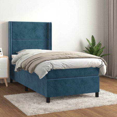 Cama box spring con colchón terciopelo azul oscuro 90x190 cm de , Camas y somieres - Ref: Foro24-3132595, Precio: 373,56 €, D...