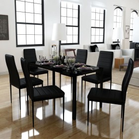 Black seven-piece dining table set by vidaXL, Furniture sets for kitchens and dining rooms - Ref: Foro24-242987, Price: 334,9...