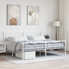 Metal bed frame with headboard and footboard white 193x203 cm by , Beds and slatted bases - Ref: Foro24-372350, Price: 113,15...