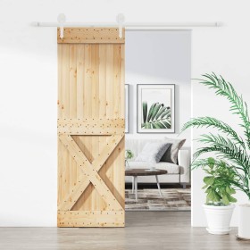 Puerta corredera con herrajes madera maciza de pino 80x210 cm de , Puertas - Ref: Foro24-3203251, Precio: 179,99 €, Descuento: %