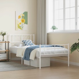 Metal bed frame with headboard and footboard white 90x190 cm by , Beds and slatted bases - Ref: Foro24-372238, Price: 68,99 €...