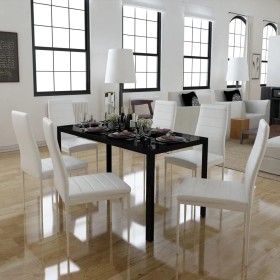 Black and white 7-piece dining table set by vidaXL, Furniture sets for kitchens and dining rooms - Ref: Foro24-242988, Price:...