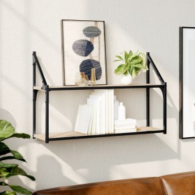 2-tier Sonoma oak wood wall shelf 80x21x51 cm by , Shelves and shelves - Ref: Foro24-835465, Price: 38,37 €, Discount: %