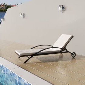 Lounger with cushion and wheels, brown synthetic rattan by vidaXL, Loungers - Ref: Foro24-42488, Price: 163,23 €, Discount: %