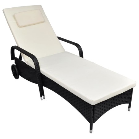 Sun lounger with cushion and black synthetic rattan wheels by vidaXL, Loungers - Ref: Foro24-42475, Price: 145,99 €, Discount: %