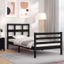 Black solid wood bed frame with headboard by , Beds and slatted bases - Ref: Foro24-3194800, Price: 111,99 €, Discount: %