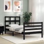 Black solid wood bed frame with headboard by , Beds and slatted bases - Ref: Foro24-3194800, Price: 111,99 €, Discount: %