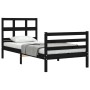 Black solid wood bed frame with headboard by , Beds and slatted bases - Ref: Foro24-3194800, Price: 111,99 €, Discount: %