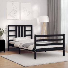 Estructura de cama con cabecero madera maciza negro de , Camas y somieres - Ref: Foro24-3193890, Precio: 110,99 €, Descuento: %