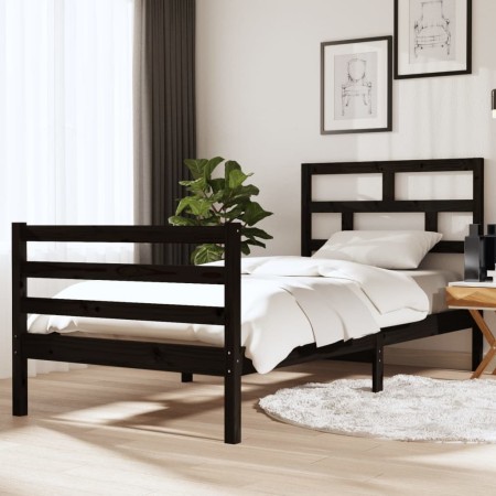 Estructura de cama individual madera maciza negro 90x190 cm de , Camas y somieres - Ref: Foro24-3101252, Precio: 121,19 €, De...