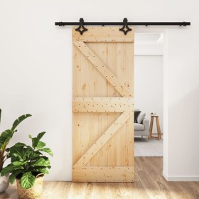 Puerta corredera con herrajes madera maciza de pino 85x210 cm de , Puertas - Ref: Foro24-3203137, Precio: 186,38 €, Descuento: %