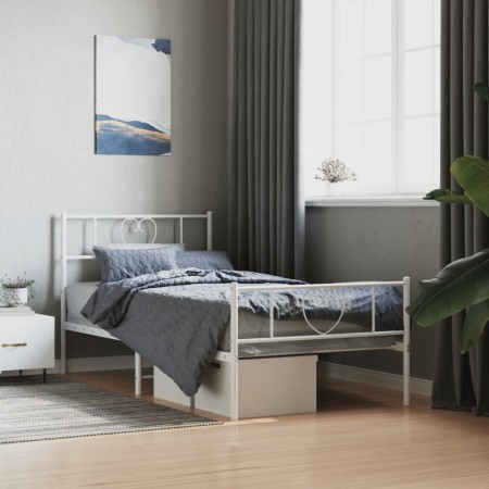 White metal bed frame with headboard and footboard 100x190 cm by , Beds and slatted bases - Ref: Foro24-355524, Price: 70,81 ...