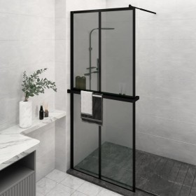 Shower screen with ESG glass shelf and black aluminum 100x195cm by , Shower walls and screens - Ref: Foro24-3185477, Price: 2...