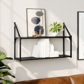 2-tier black engineered wood wall shelf 80x21x51 cm by , Shelves and shelves - Ref: Foro24-835464, Price: 31,07 €, Discount: %