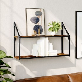 2-tier smoked oak wood wall shelf 80x21x51 cm by , Shelves and shelves - Ref: Foro24-835466, Price: 29,75 €, Discount: %