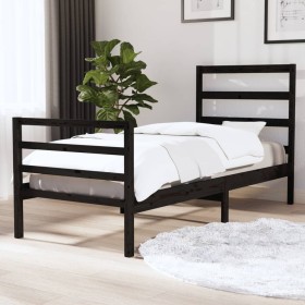 Black solid wood single bed frame 90x190 cm by , Beds and slatted bases - Ref: Foro24-3103682, Price: 109,99 €, Discount: %