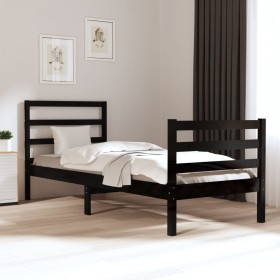 Black solid wood single bed frame 90x190 cm by , Beds and slatted bases - Ref: Foro24-3104975, Price: 106,99 €, Discount: %