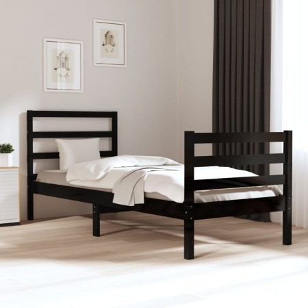 Estructura de cama individual madera maciza negra 90x190 cm de , Camas y somieres - Ref: Foro24-3104975, Precio: 107,68 €, De...