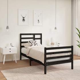 Black solid wood single bed frame 90x190 cm by , Beds and slatted bases - Ref: Foro24-3105829, Price: 112,99 €, Discount: %