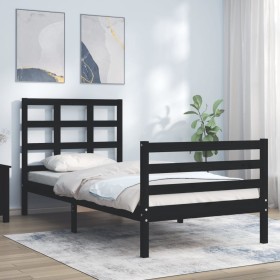 Black solid wood bed frame with headboard by , Beds and slatted bases - Ref: Foro24-3193955, Price: 110,99 €, Discount: %