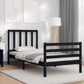 Black solid wood bed frame with headboard by , Beds and slatted bases - Ref: Foro24-3193825, Price: 107,99 €, Discount: %