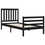 Black solid wood bed frame with headboard by , Beds and slatted bases - Ref: Foro24-3194215, Price: 114,36 €, Discount: %