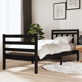 Black solid wood single bed frame 90x190 cm by , Beds and slatted bases - Ref: Foro24-3100623, Price: 111,99 €, Discount: %