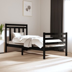 Black solid wood single bed frame 90x190 cm by , Beds and slatted bases - Ref: Foro24-3105284, Price: 112,99 €, Discount: %