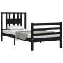 Black solid wood bed frame with headboard by , Beds and slatted bases - Ref: Foro24-3194540, Price: 113,67 €, Discount: %