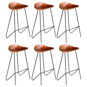 Kitchen stools 6 units genuine brown leather by , Kitchen stools - Ref: Foro24-276364, Price: 535,43 €, Discount: %