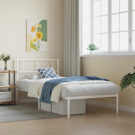 Estructura de cama de metal con cabecero blanco 100x190 cm de , Camas y somieres - Ref: Foro24-372222, Precio: 64,06 €, Descu...