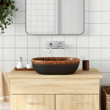 Lavabo sobre encimera ovalado cerámica negro naranja 47x33x13cm de , Lavabos - Ref: Foro24-155069, Precio: 124,01 €, Descuent...