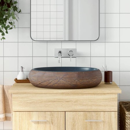 Brown and blue ceramic oval countertop sink 59x40x15cm by , Sinks - Ref: Foro24-155081, Price: 141,45 €, Discount: %