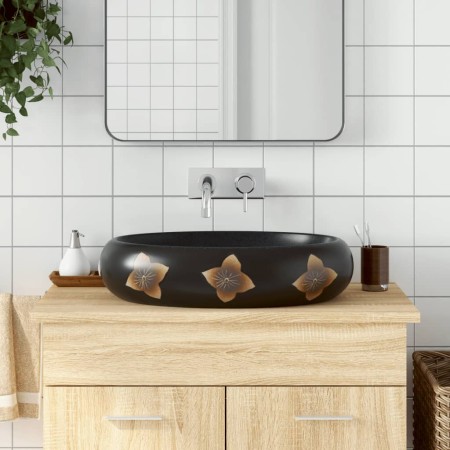 Lavabo sobre encimera ovalado cerámica negro y azul 59x40x15 cm de , Lavabos - Ref: Foro24-155088, Precio: 131,99 €, Descuent...