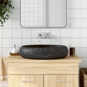 Black ceramic oval countertop washbasin 59x40x15 cm by , Sinks - Ref: Foro24-155112, Price: 131,99 €, Discount: %