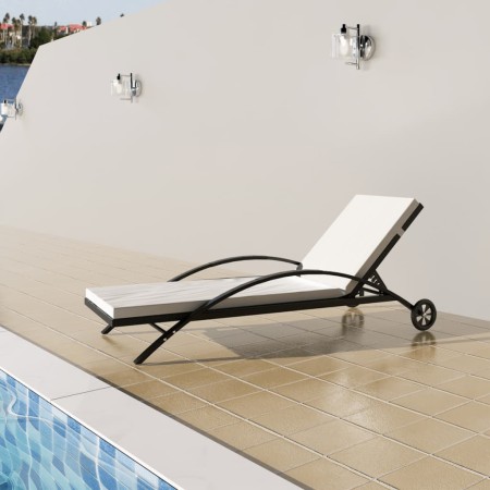 Sun lounger with cushion and black synthetic rattan wheels by vidaXL, Loungers - Ref: Foro24-42489, Price: 163,23 €, Discount: %