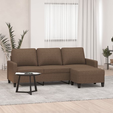 Sofá de 3 plazas con taburete de tela marrón 180 cm de , Sofás - Ref: Foro24-3201040, Precio: 350,51 €, Descuento: %